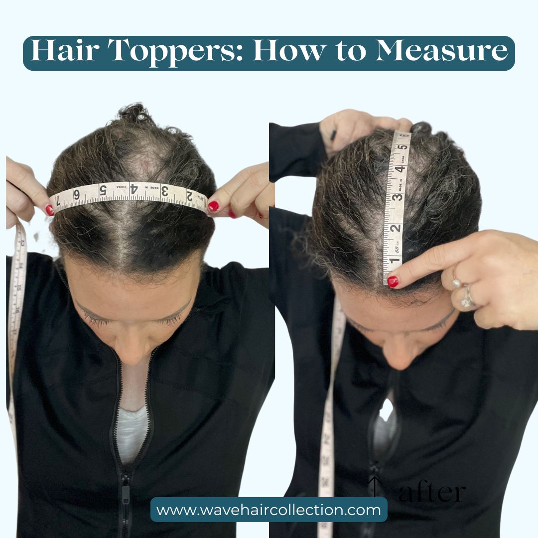 measuring head to find the correct hair topper base size for hair loss and coverage of thinning hair